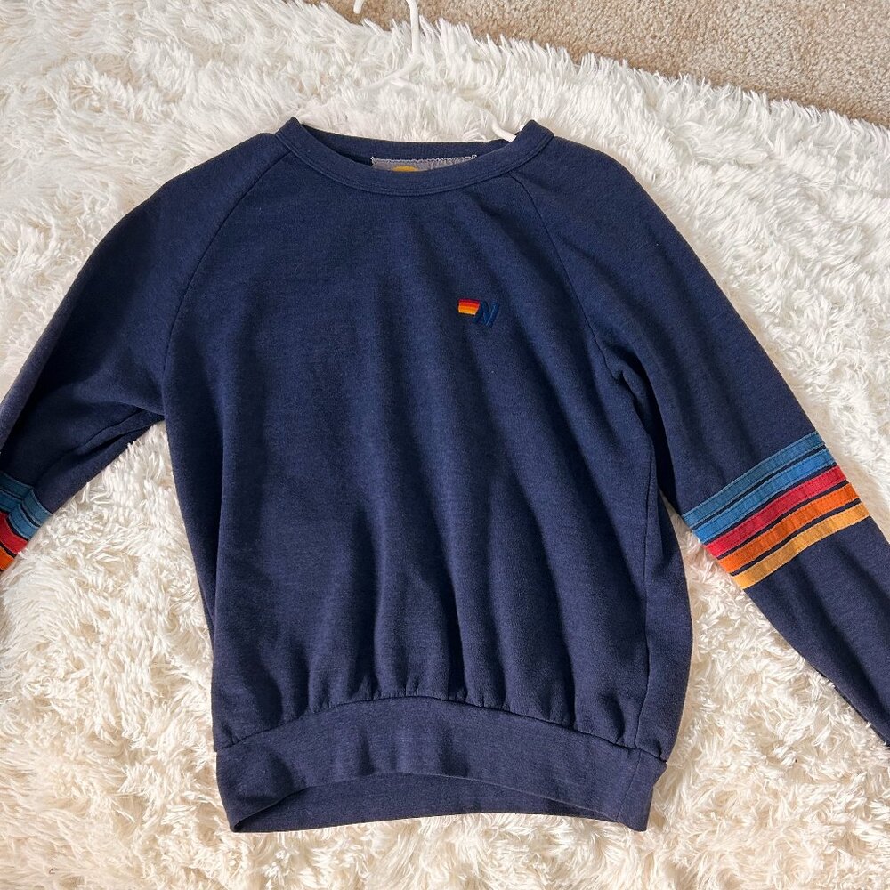 Aviator Nation Rainbow Stitch Sleeve Crew - XS